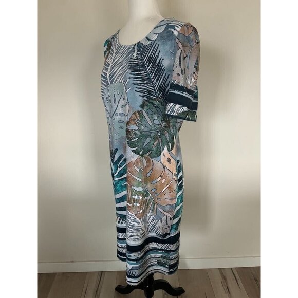 SIMPLY ART by Dolcezza Dress Size Large Blue Tropical Back Zipper - Picture 5 of 8